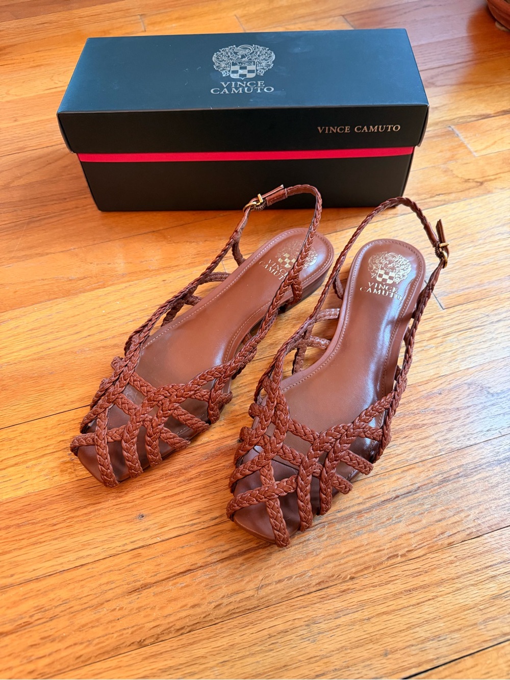 Vince Camuto Braided Slingback Sandals Cognac Brown Size 10 - Picture 5 of 8